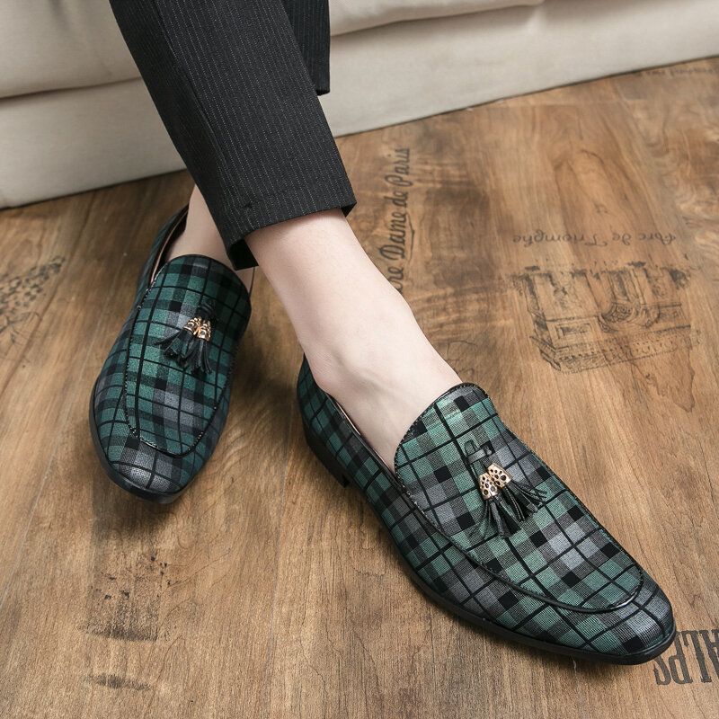 Mężczyźni Oddychający Wzór Kraty Z Mikrofibry Miękka Podeszwa Slip On Casual Business Buty