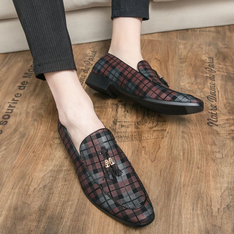 Mężczyźni Oddychający Wzór Kraty Z Mikrofibry Miękka Podeszwa Slip On Casual Business Buty