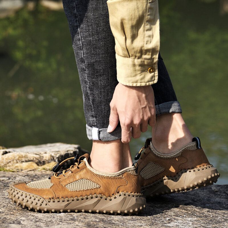 Mężczyźni Retro Miękka Podeszwa Elastyczna Opaska Outdoor Casual Skórzane Buty