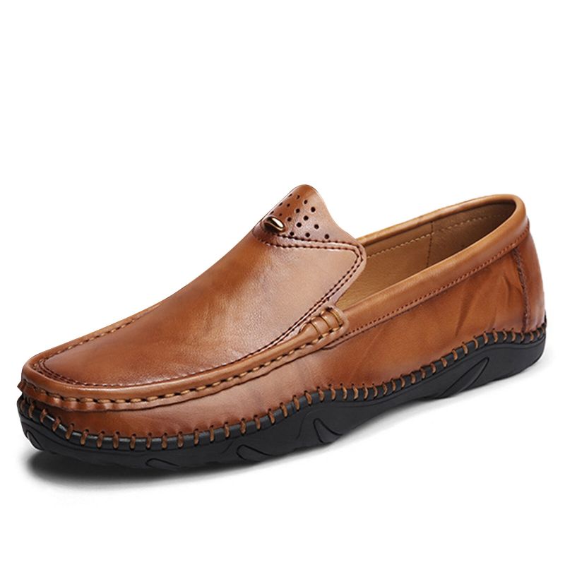 Mężczyźni Retro Prawdziwa Skóra Slip On Stitching Business Working Casual Loafers Buty