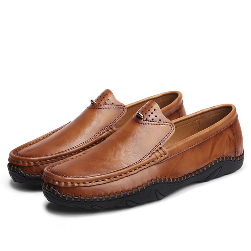 Mężczyźni Retro Prawdziwa Skóra Slip On Stitching Business Working Casual Loafers Buty