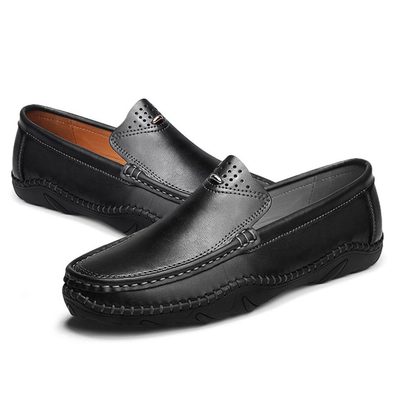 Mężczyźni Retro Prawdziwa Skóra Slip On Stitching Business Working Casual Loafers Buty