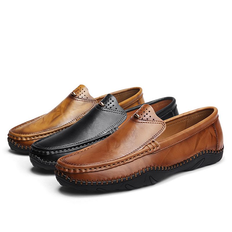 Mężczyźni Retro Prawdziwa Skóra Slip On Stitching Business Working Casual Loafers Buty