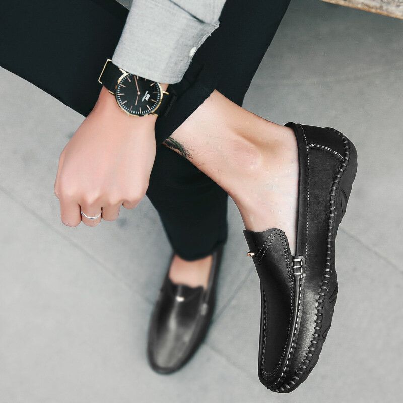 Mężczyźni Retro Prawdziwa Skóra Slip On Stitching Business Working Casual Loafers Buty