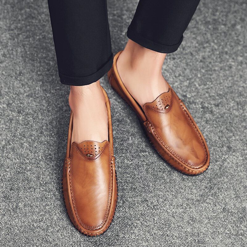 Mężczyźni Retro Prawdziwa Skóra Slip On Stitching Business Working Casual Loafers Buty