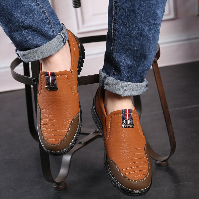 Mężczyźni Retro Szwy Slip On Skóra Z Mikrofibry Casual Loafers Buty Do Jazdy