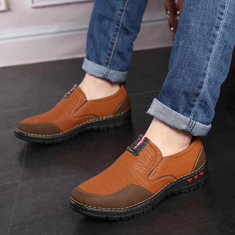 Mężczyźni Retro Szwy Slip On Skóra Z Mikrofibry Casual Loafers Buty Do Jazdy