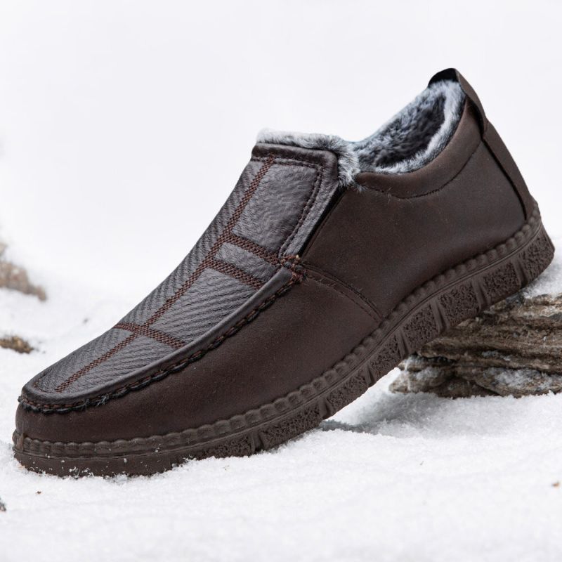 Mężczyźni Skórzana Antypoślizgowa Ciepła Podszewka Miękka Podeszwa Solidne Wygodne Slip On Outdoor Casual Snow Buty