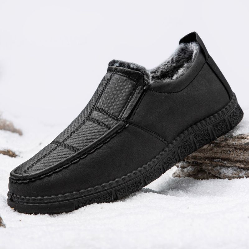 Mężczyźni Skórzana Antypoślizgowa Ciepła Podszewka Miękka Podeszwa Solidne Wygodne Slip On Outdoor Casual Snow Buty