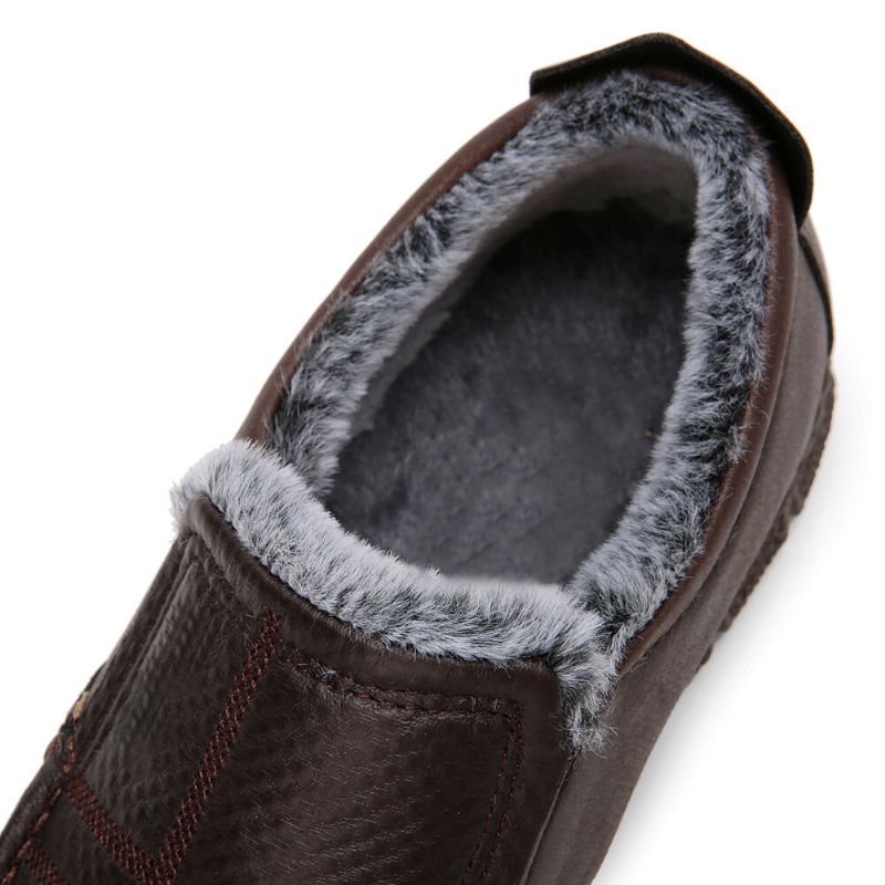 Mężczyźni Skórzana Antypoślizgowa Ciepła Podszewka Miękka Podeszwa Solidne Wygodne Slip On Outdoor Casual Snow Buty