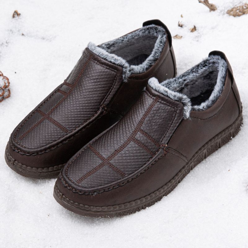 Mężczyźni Skórzana Antypoślizgowa Ciepła Podszewka Miękka Podeszwa Solidne Wygodne Slip On Outdoor Casual Snow Buty