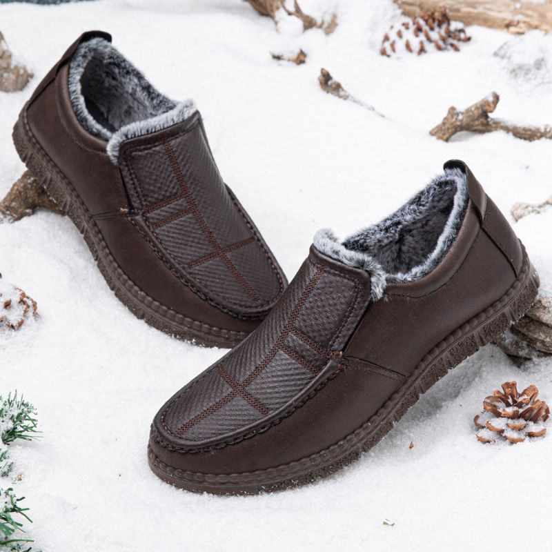 Mężczyźni Skórzana Antypoślizgowa Ciepła Podszewka Miękka Podeszwa Solidne Wygodne Slip On Outdoor Casual Snow Buty