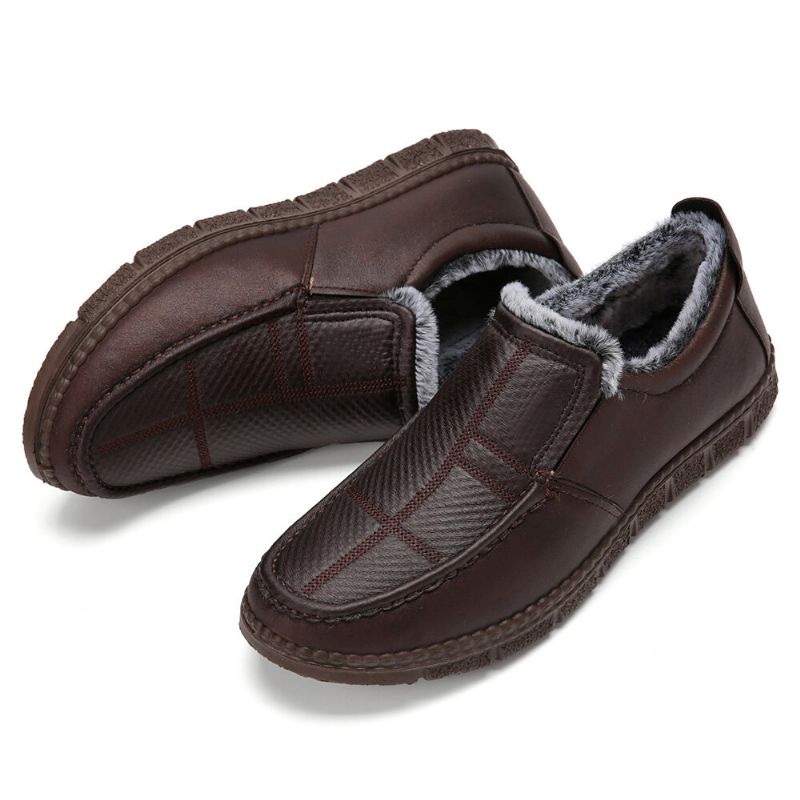 Mężczyźni Skórzana Antypoślizgowa Ciepła Podszewka Miękka Podeszwa Solidne Wygodne Slip On Outdoor Casual Snow Buty