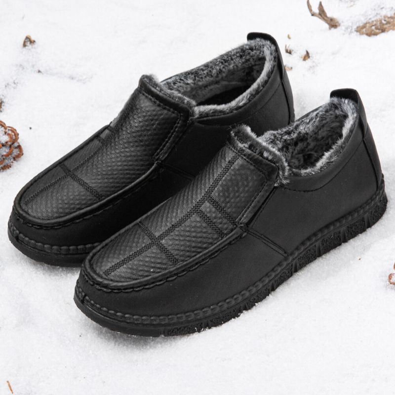 Mężczyźni Skórzana Antypoślizgowa Ciepła Podszewka Miękka Podeszwa Solidne Wygodne Slip On Outdoor Casual Snow Buty