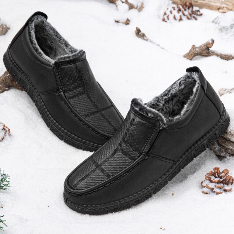 Mężczyźni Skórzana Antypoślizgowa Ciepła Podszewka Miękka Podeszwa Solidne Wygodne Slip On Outdoor Casual Snow Buty