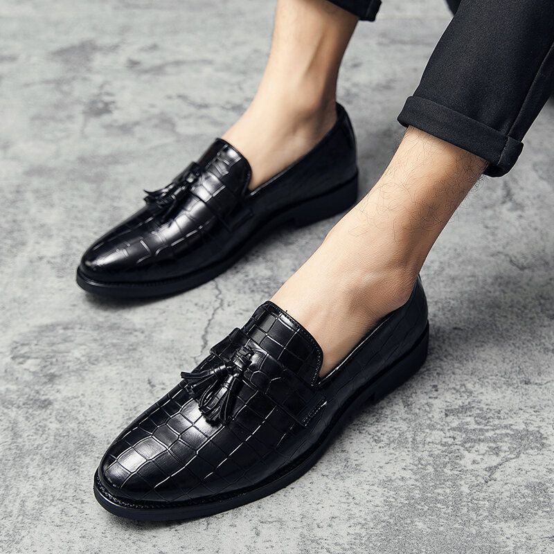 Mężczyźni Skórzana Oddychająca Miękka Podeszwa Retro Ziarno Krokodyla Slip On Casual Buty