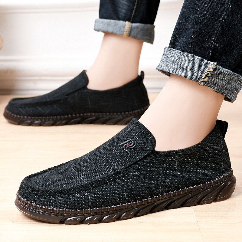 Mężczyźni W Starym Stylu Pekińskim Tkanina Ręcznie Szyta Slip On Casual Buty