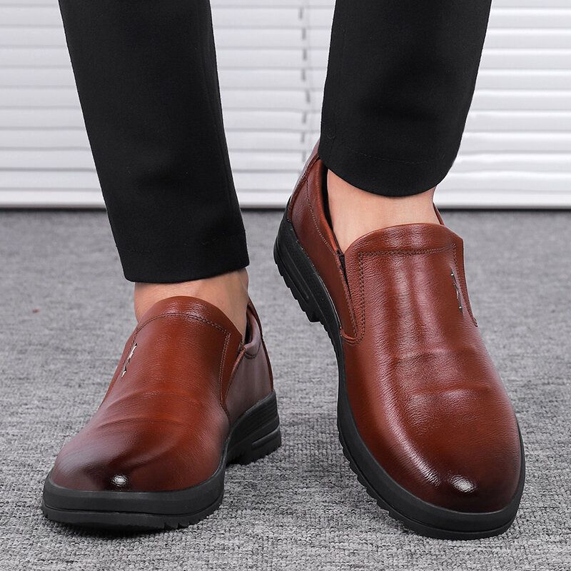 Mężczyźni Wygodne Prawdziwej Skóry Antypoślizgowe Slip On Business Casual Buty