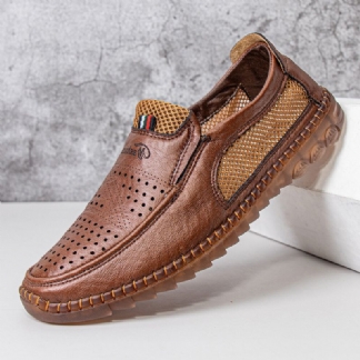 Męska Mikrofibra Hollow Out Oddychająca Ręcznie Szyta Miękka Podeszwa Slip On Casual Buty