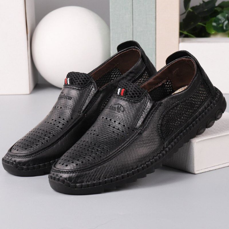 Męska Mikrofibra Hollow Out Oddychająca Ręcznie Szyta Miękka Podeszwa Slip On Casual Buty