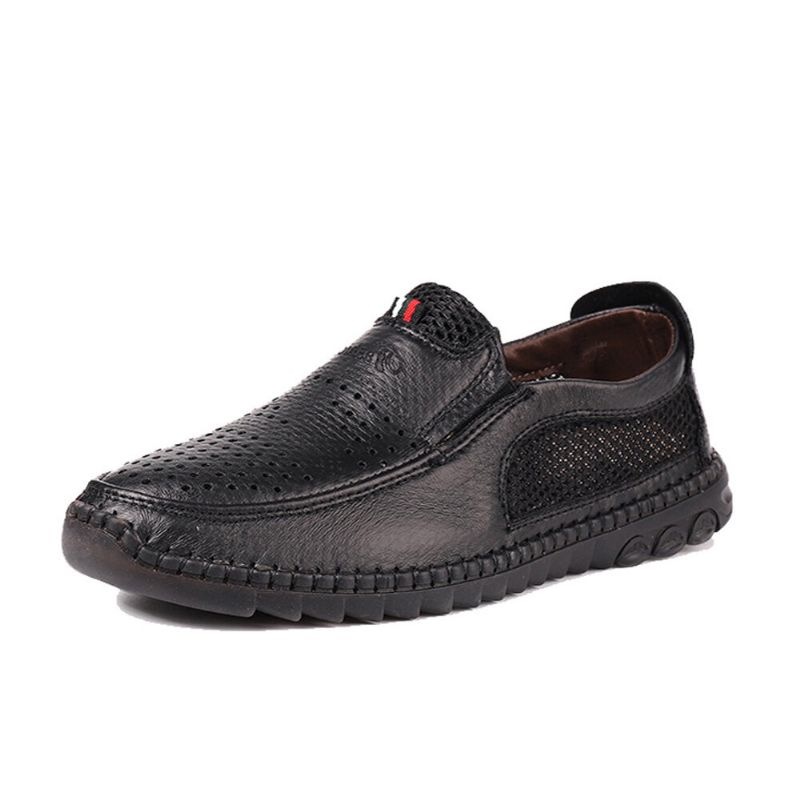 Męska Mikrofibra Hollow Out Oddychająca Ręcznie Szyta Miękka Podeszwa Slip On Casual Buty