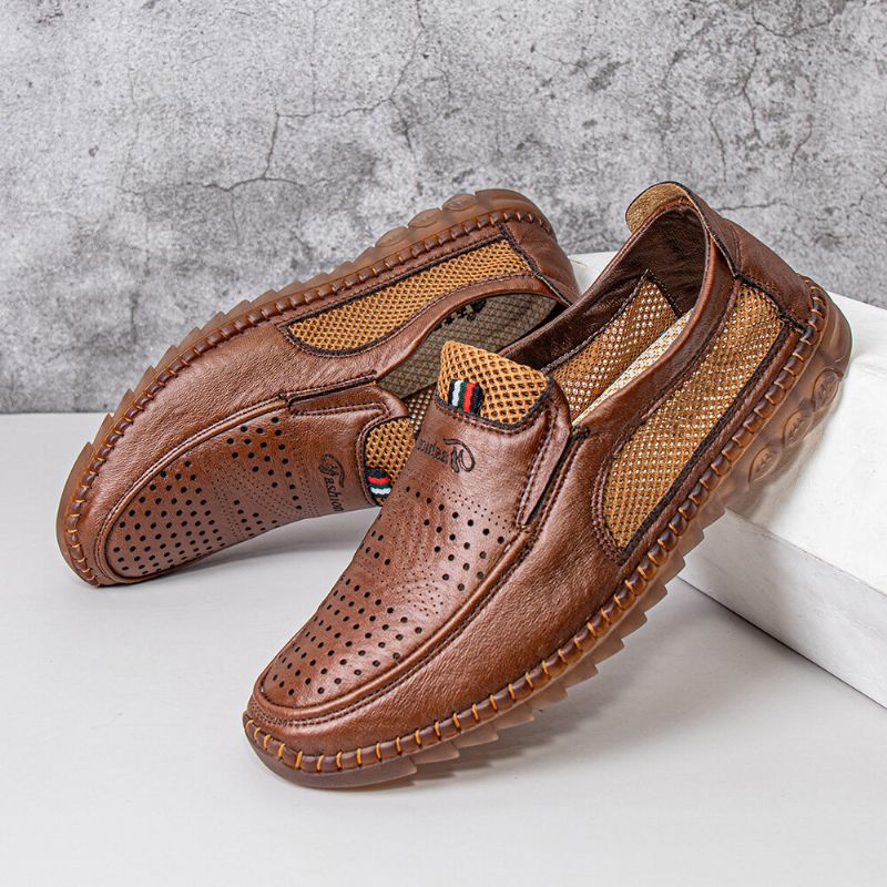 Męska Mikrofibra Hollow Out Oddychająca Ręcznie Szyta Miękka Podeszwa Slip On Casual Buty