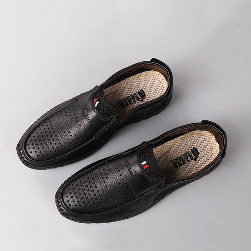 Męska Mikrofibra Hollow Out Oddychająca Ręcznie Szyta Miękka Podeszwa Slip On Casual Buty