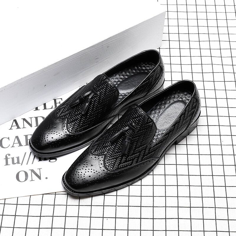 Męska Mikrofibra Vintage Woven Pattern Miękka Podeszwa Slip On Casual Business Buty