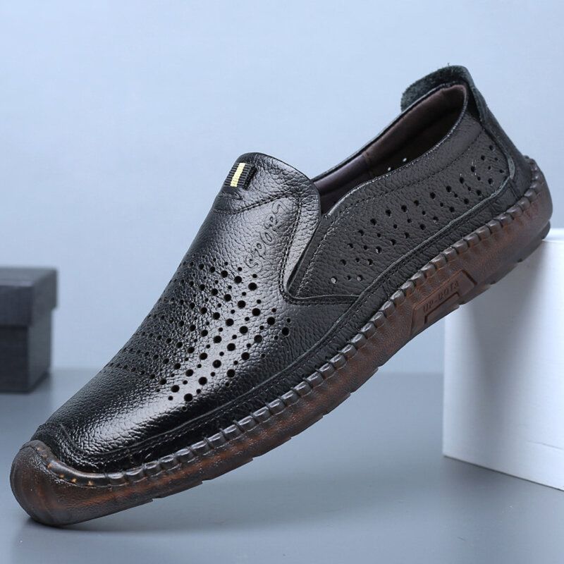 Męska Skóra Bydlęca Hollow Out Oddychające Szwy Ręczne Miękkie Dno Slip On Close Toe Casual Buty