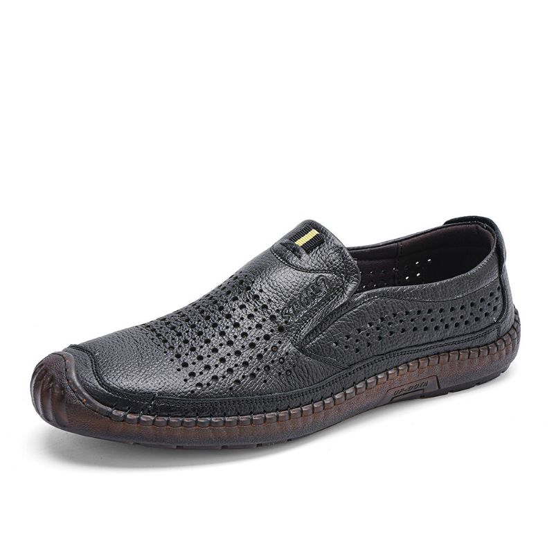 Męska Skóra Bydlęca Hollow Out Oddychające Szwy Ręczne Miękkie Dno Slip On Close Toe Casual Buty