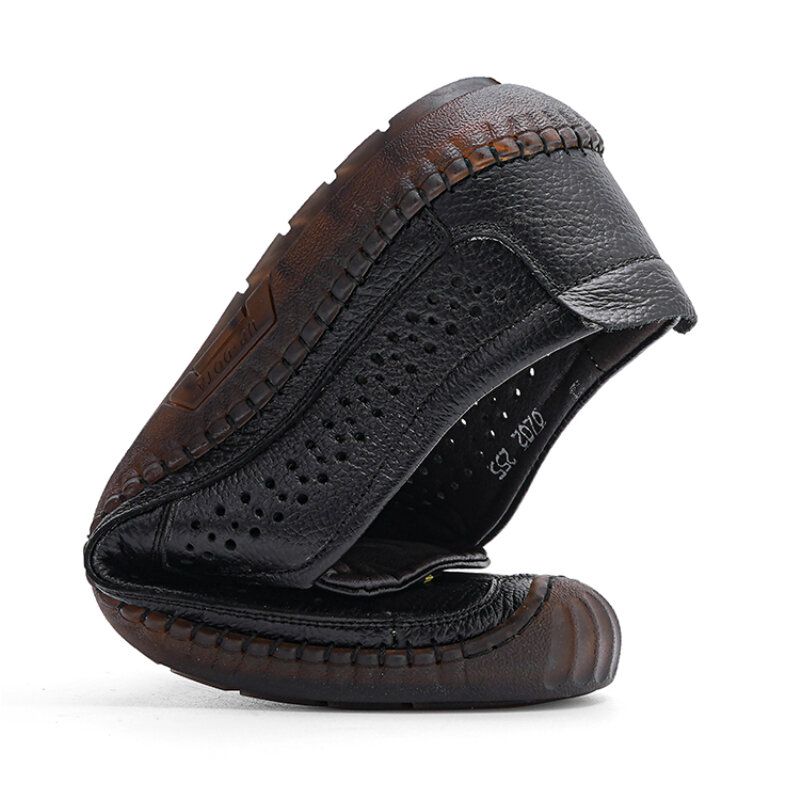 Męska Skóra Bydlęca Hollow Out Oddychające Szwy Ręczne Miękkie Dno Slip On Close Toe Casual Buty