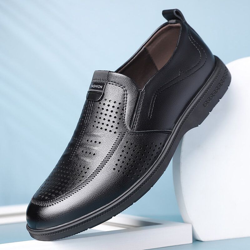 Męska Skóra Bydlęca Hollow Out Oddychające Wygodne Dno Slip On Casual Business Buty