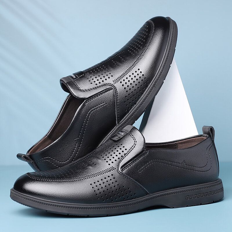 Męska Skóra Bydlęca Hollow Out Oddychające Wygodne Dno Slip On Casual Business Buty