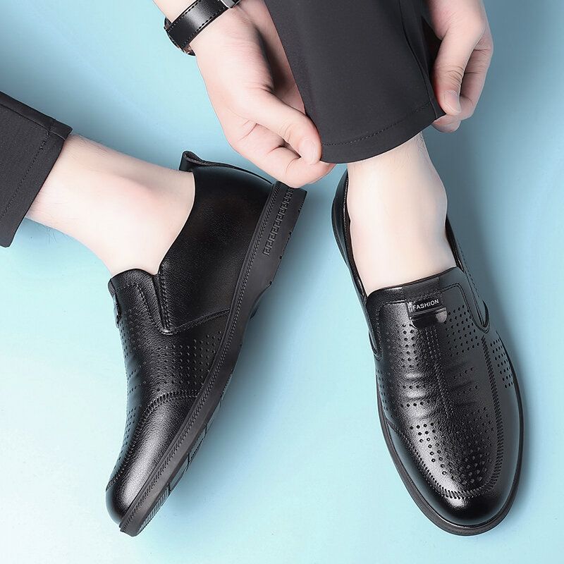 Męska Skóra Bydlęca Hollow Out Oddychające Wygodne Dno Slip On Casual Business Buty