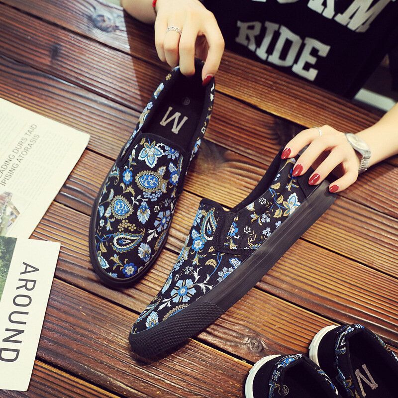 Męskie Płótno Oddychające Slip On Soft Pattern Casual Court Buty