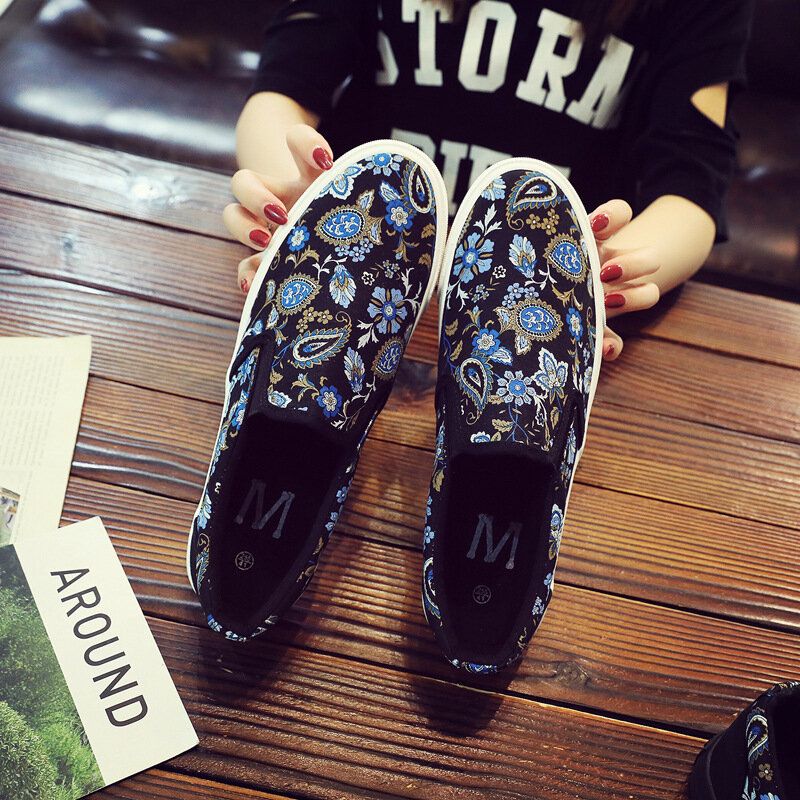 Męskie Płótno Oddychające Slip On Soft Pattern Casual Court Buty