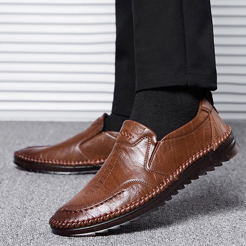 Męskie Skórzane Buty Ze Skóry Bydlęcej Oddychające Antypoślizgowe Vintage Casual Business Buty