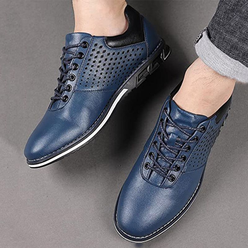 Męskie Skórzane Oddychające Miękkie Podeszwy Krótkie Pure Color Lace Up Casual Business Buty