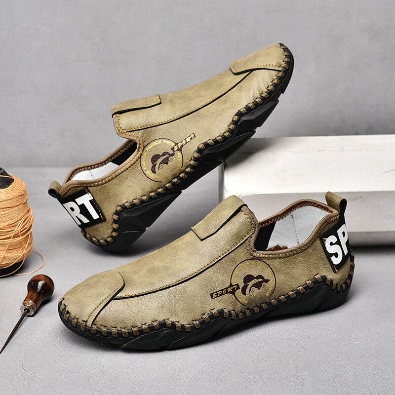 Męskie Skórzane Szwy Ręczne Z Mikrofibry Slip On Driving Casual Loafers