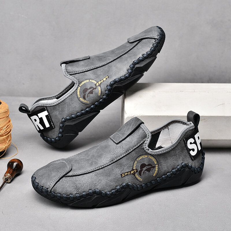 Męskie Skórzane Szwy Ręczne Z Mikrofibry Slip On Driving Casual Loafers