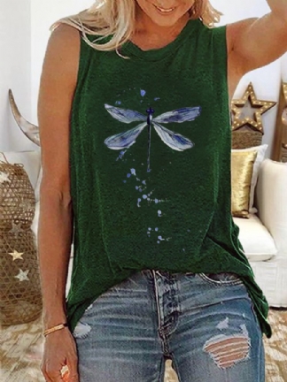 Kobiety Dragonfly Print Bez Rękawów Casual Tank Tops