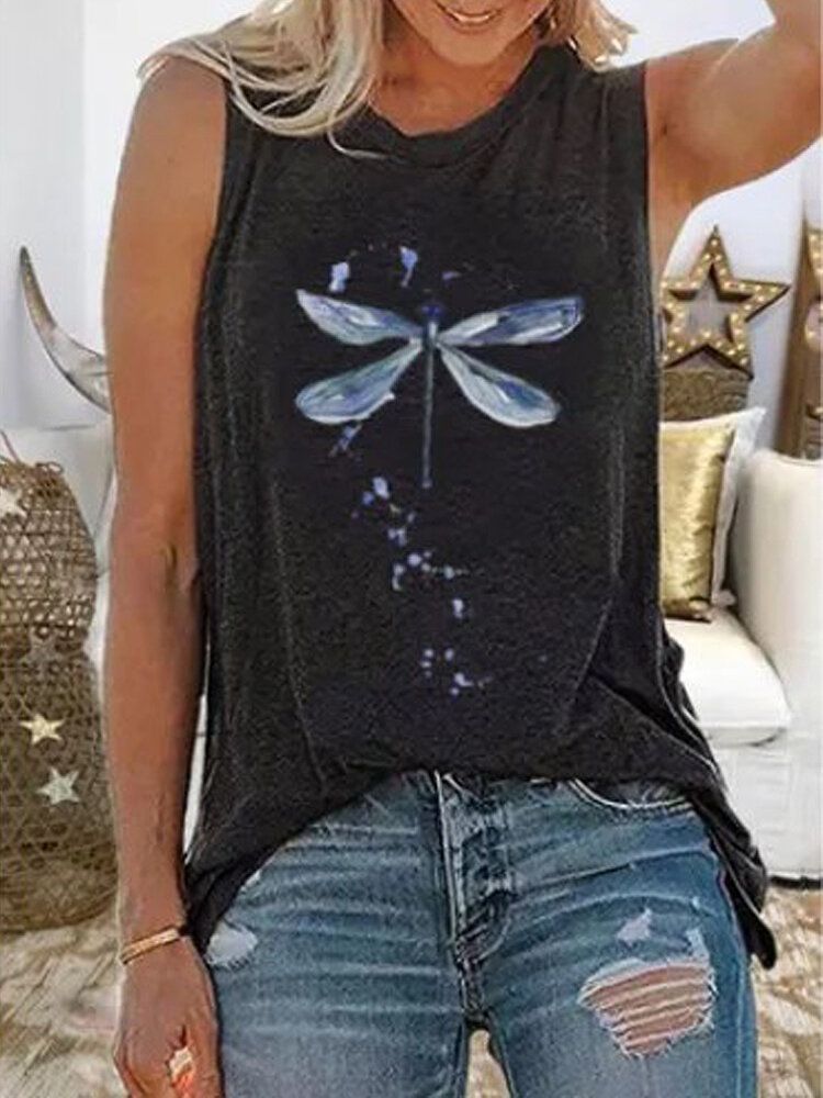 Kobiety Dragonfly Print Bez Rękawów Casual Tank Tops