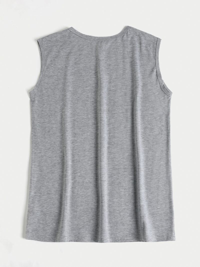 Okrągły Dekolt W Szary Wzór Litery Bez Rękawów Basic Casual Tank Top