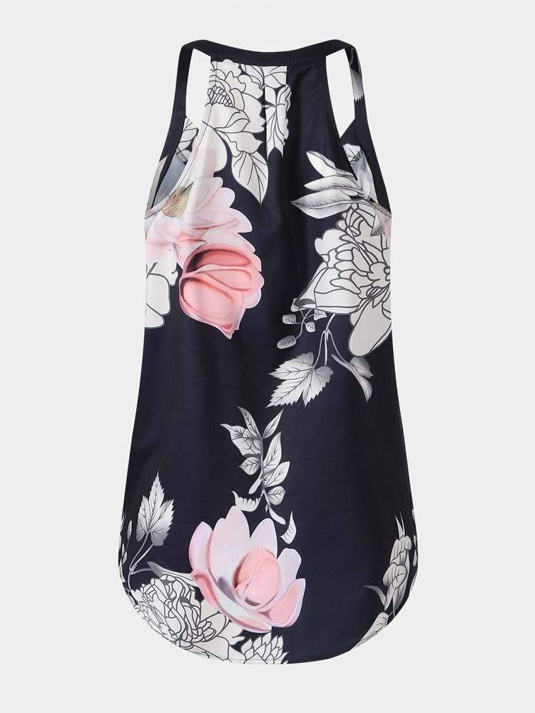 Vintage Floral Print Halter V-neck Bez Rękawów Wrap Top