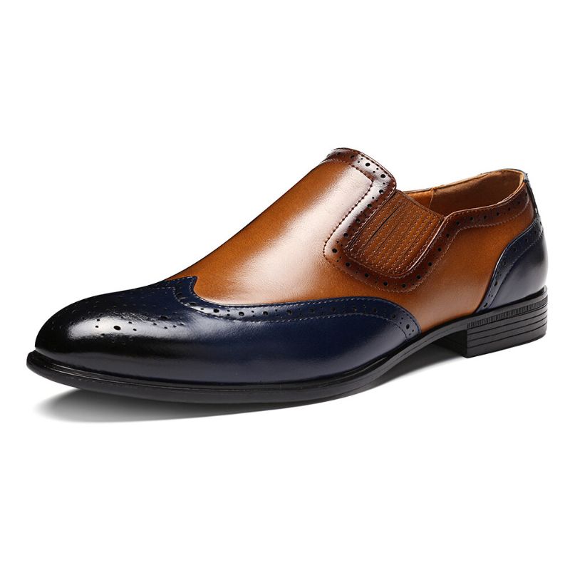 Mężczyźni Brogue Carved Color Spicing Slip On Business Oxfords