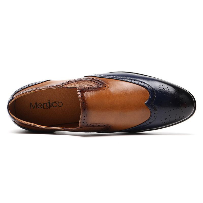 Mężczyźni Brogue Carved Color Spicing Slip On Business Oxfords