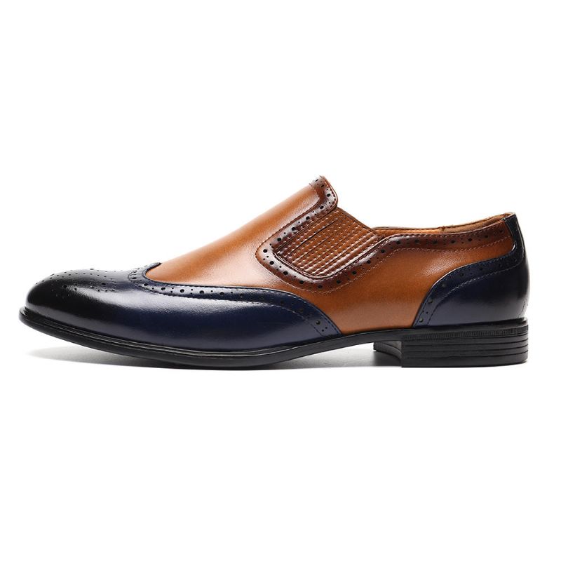 Mężczyźni Brogue Carved Color Spicing Slip On Business Oxfords