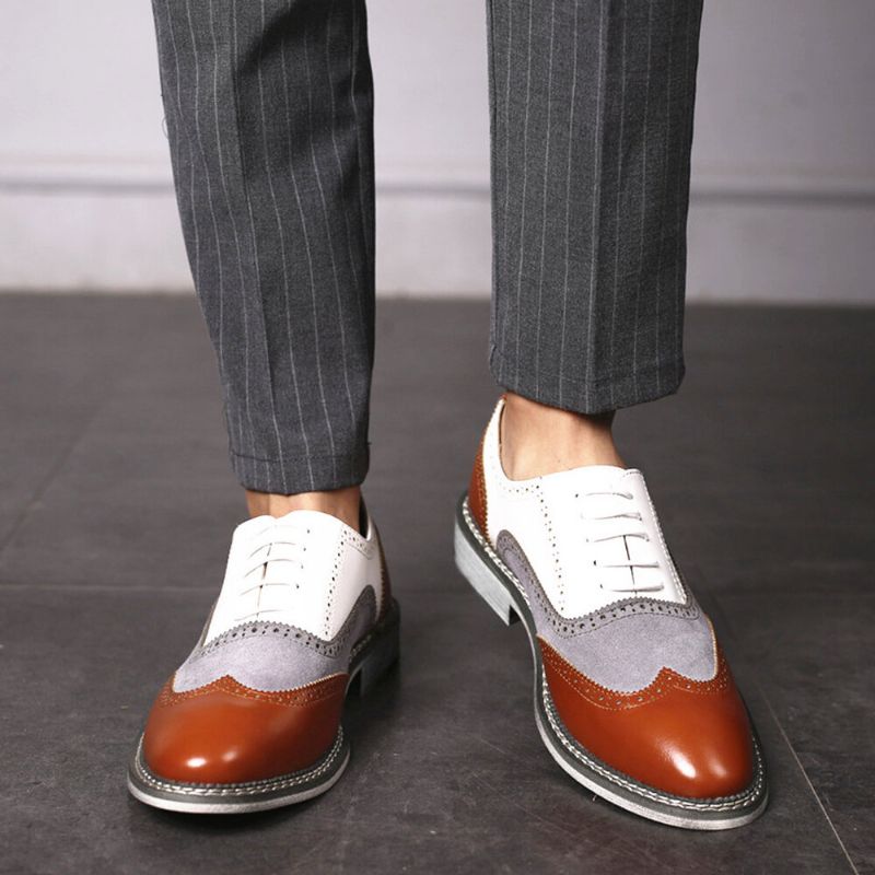 Mężczyźni Brogue Colorblock Oksfordzie Zasznurować Business Casual Formalne Buty