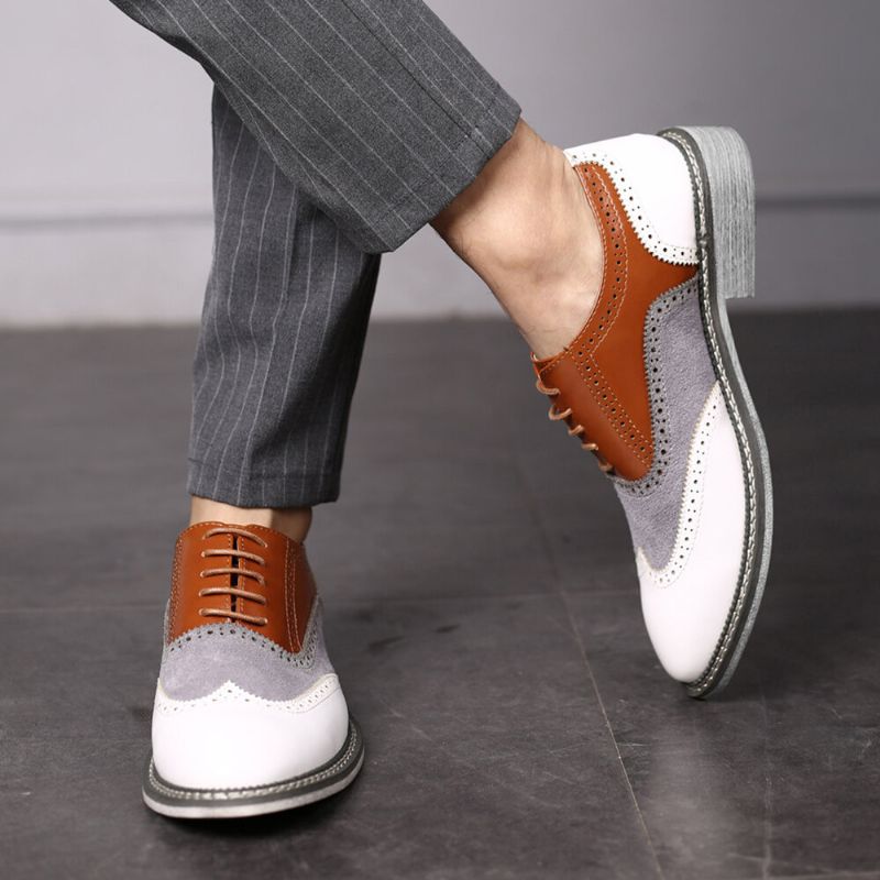 Mężczyźni Brogue Colorblock Oksfordzie Zasznurować Business Casual Formalne Buty