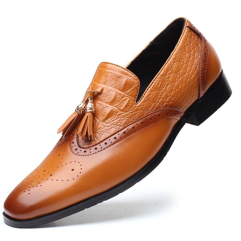 Mężczyźni Brogue Tassel Decor Dress Loafers Slip On Business Casual Formalne Buty